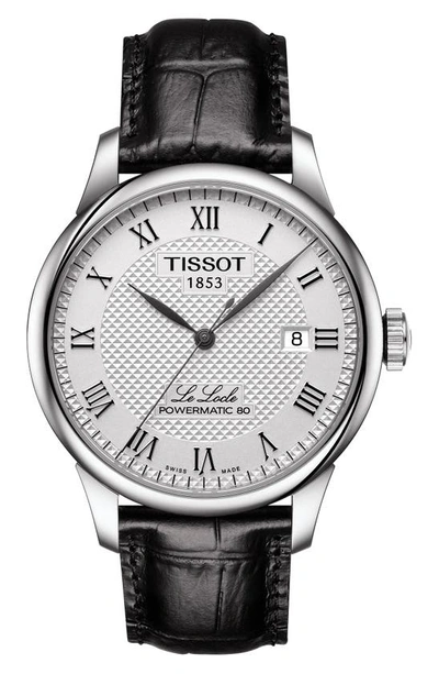 Shop Tissot Le Locle Powermatic 80 Automatic Leather Strap Watch, 39mm In Black/ Silver
