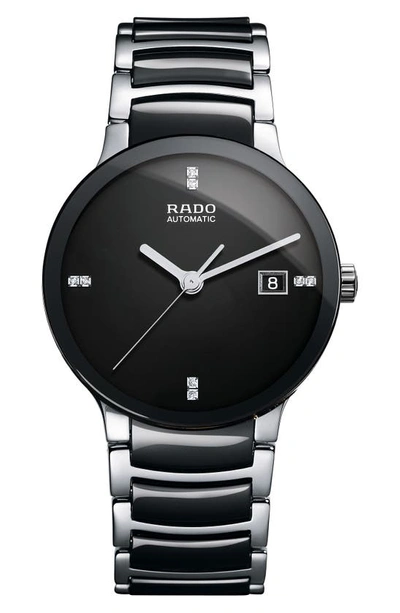 Shop Rado Centrix Diamond Ceramic Bracelet Watch, 38mm In Silver/ Black