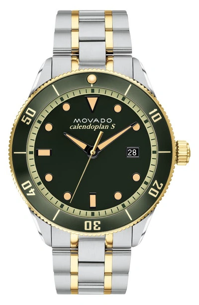Shop Movado Heritage Bracelet Watch, 43mm In Gold/ Green/ Silver
