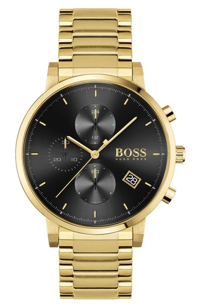 Shop Hugo Boss Integrity Chronograph Bracelet Watch, 43mm In Gold/ Black/ Gold