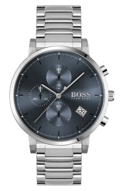Shop Hugo Boss Integrity Chronograph Bracelet Watch, 43mm In Silver/ Blue/ Silver