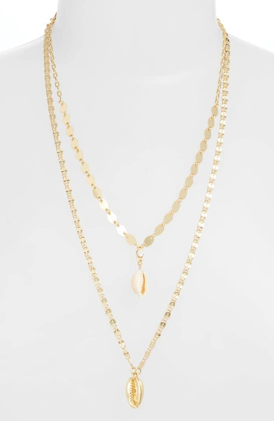 Shop Ettika Set Of 2 Shell Pendant Necklaces In Gold