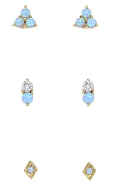 Shop Ettika Set Of 3 Blue Opal Stud Earrings In Gold