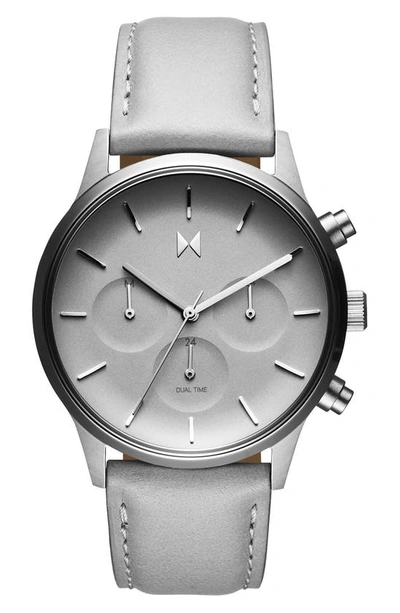 Shop Mvmt Duet Chronograph Leather Strap Watch, 38mm In Grey/ Silver