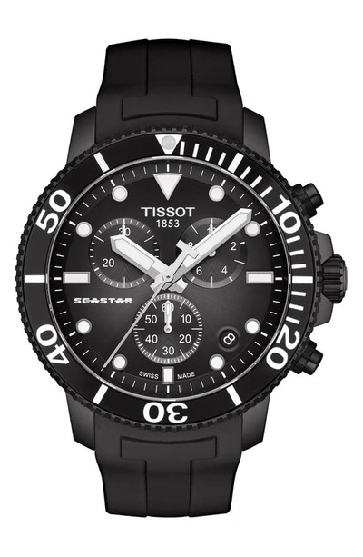 Shop Tissot T-sport Seastar 1000 Rubber Strap Chronograph Watch, 45mm In Black/ White/ Black