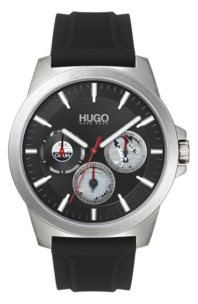 Shop Hugo Boss Hugo Twist Multifunction Silicone Strap Watch, 44mm In Black/ Silver