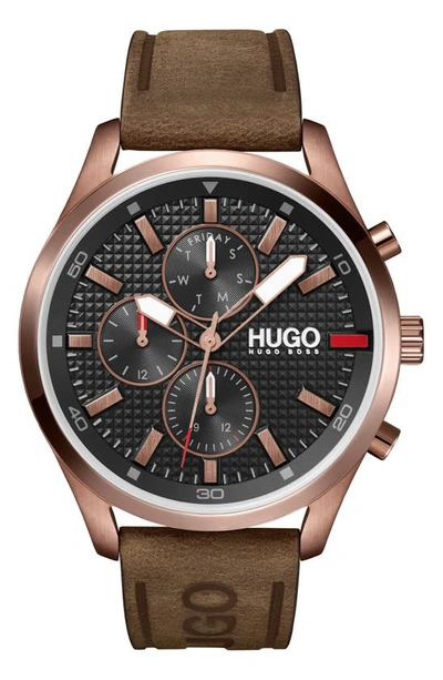 Shop Hugo Boss Chase Chronograph Leather Strap Watch, 46mm In Brown