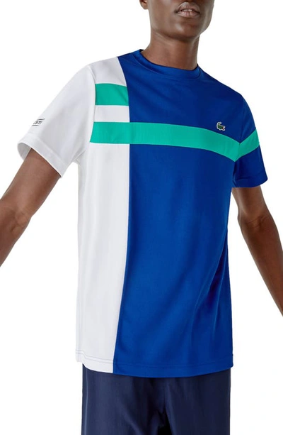 Shop Lacoste Sport Colorblock Pique Performance T-shirt In Cosmic/ White Greenfinch