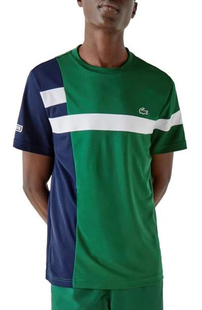 Shop Lacoste Sport Colorblock Pique Performance T-shirt In Green/ Navy Blue