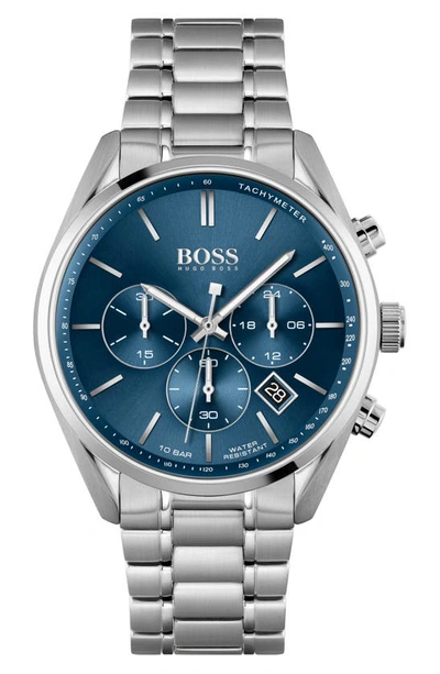 Shop Hugo Boss Champion Chronograph Bracelet Watch, 44mm In Silver