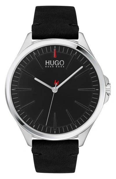 Shop Hugo Boss Smash Leather Strap Watch, 43mm In Black
