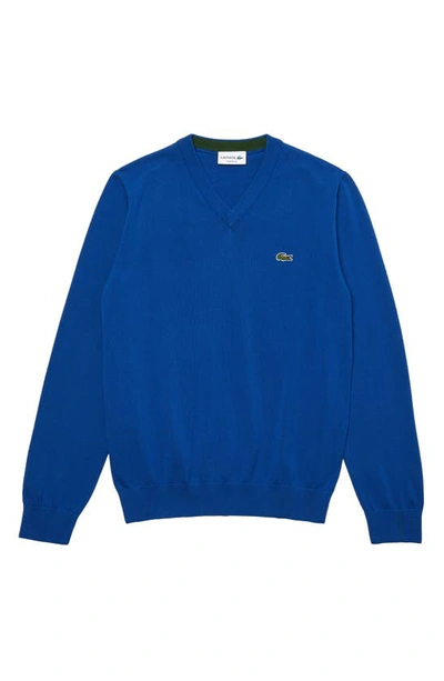 Shop Lacoste V-neck Cotton Sweater In Electric