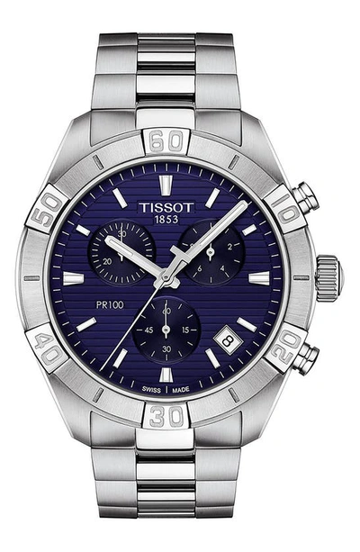 Shop Tissot Pr 100 Chronograph Bracelet Watch, 44mm In Blue