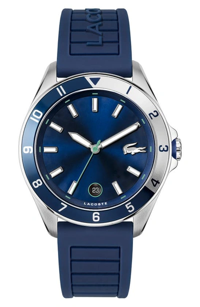 Shop Lacoste Tiebreaker Silicone Strap Watch, 43mm In Blue