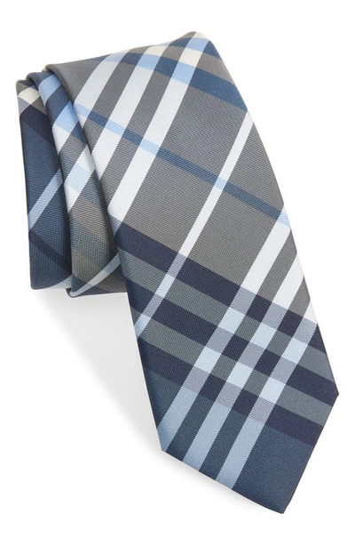 Shop Burberry Manston Check Silk Tie In Pale Blue