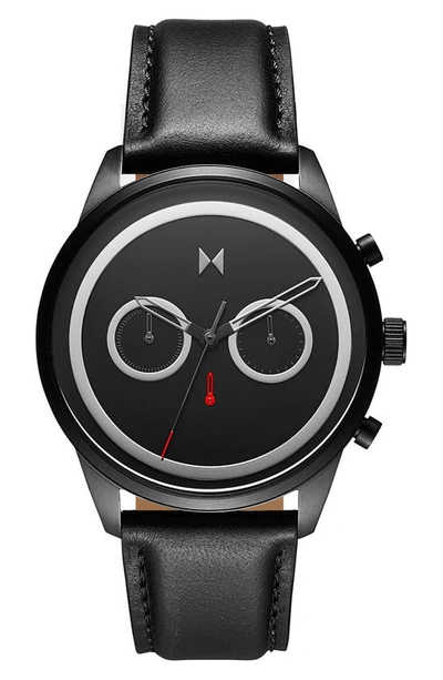 Shop Mvmt Sportluxe Chronograph Leather Strap Watch, 43mm In Black
