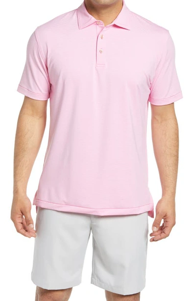 Shop Peter Millar Jubilee Stripe Short Sleeve Stretch Jersey Polo In Pink Caliente