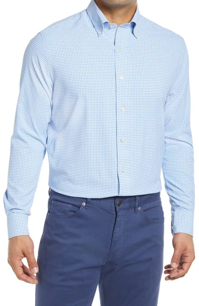 Shop Peter Millar Carter Tailored Fit Check Performance Button-down Shirt In Bluebell