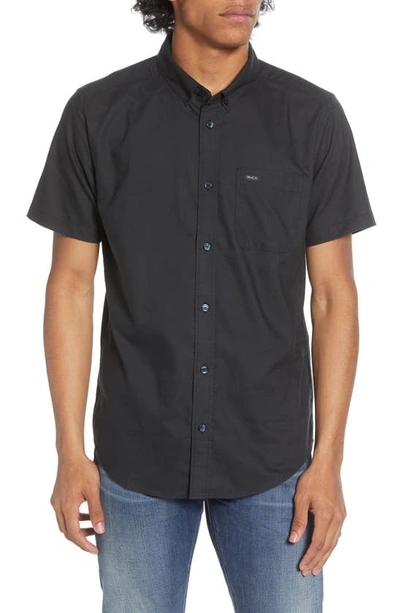 Shop Rvca That'll Do Solid Short Sleeve Button-down Shirt In Black