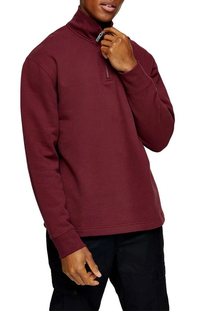 Shop Topman Quarter-zip Cotton Blend Sweatshirt In Brown