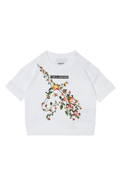 Shop Burberry Pam Kids' Rose Unicorn Print Cotton Top In White