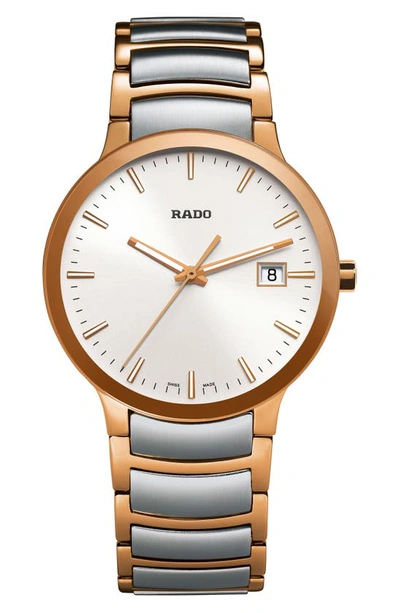 Shop Rado Centrix Bracelet Watch, 38mm In Silver/ Rose Gold