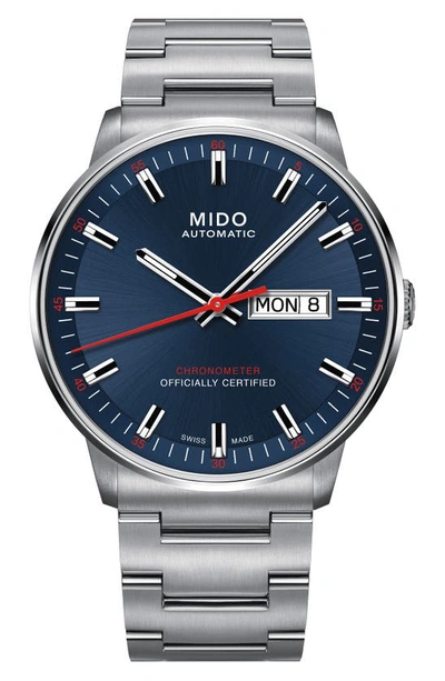 Shop Mido Commander Chronometer Bracelet Watch, 40mm In Silver/ Blue/ Silver