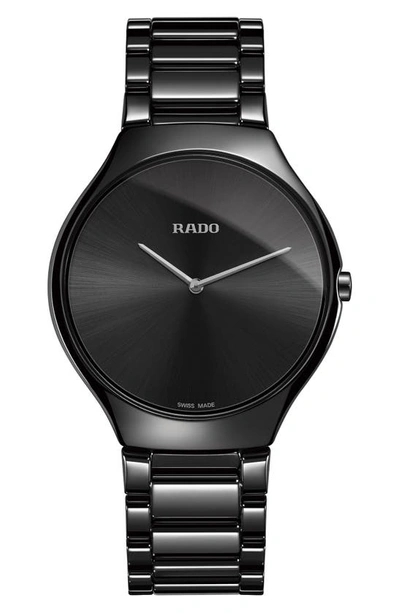 Shop Rado True Thinline Ceramic Bracelet Watch, 39mm In Black