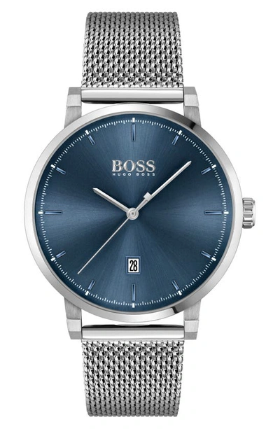 Shop Hugo Boss Confidence Mesh Strap Watch, 42mm In Silver/ Blue/ Silver