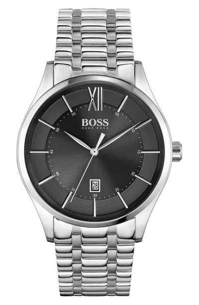 Shop Hugo Boss Distinction Bracelet Watch, 43mm In Silver/ Black/ Silver