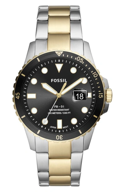 Shop Fossil Fb-01 Bracelet Watch, 42mm In Silver/ Black/ Gold