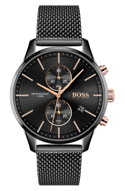 Shop Hugo Boss Associate Chronograph Mesh Strap Watch, 43mm In Black