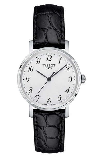 Shop Tissot Everytime Leather Strap Watch, 30mm In Black/ Silver