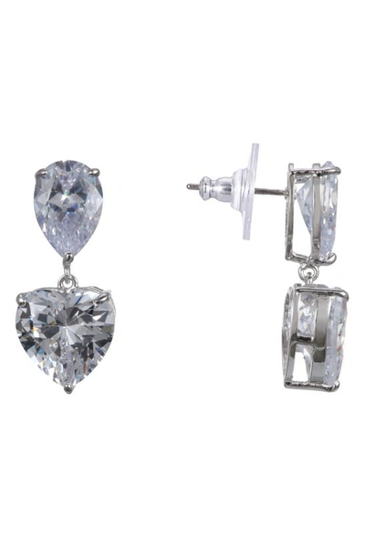 Shop Nina Heart Cubic Zirconia Drop Earrings In Silver/ White