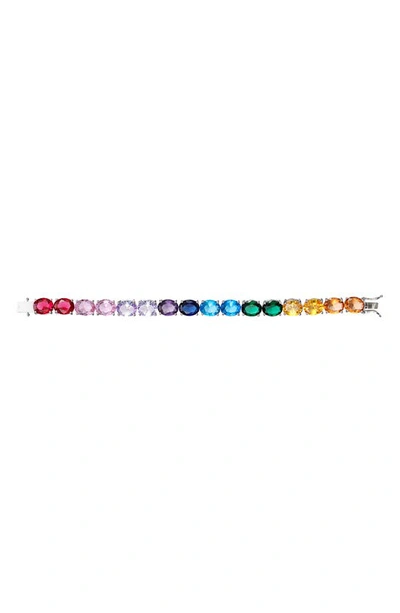 Shop Nina Rainbow Line Bracelet In Rhodium/ Rainbow Cz/ Crystal