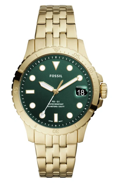 Shop Fossil Fb-01 Bracelet Watch, 36mm In Gold/ Green/ Gold