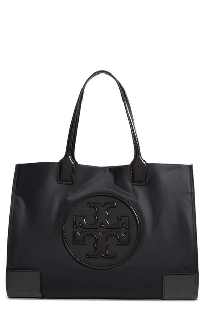 Shop Tory Burch Ella Patent Nylon Tote In Black/ Black