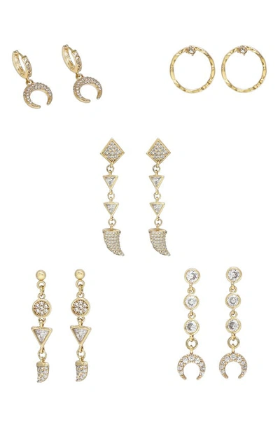 Shop Ettika Set Of 5 Horn Crescent Stud Earrings In Gold