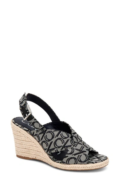 Shop Calvin Klein Brennah Espadrille Wedge Sandal In Deep Navy Fabric