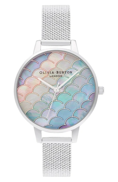 Shop Olivia Burton Under The Sea Mermaid Tail Bouclé Mesh Watch, 34mm In Silver/ Multi/ Silver
