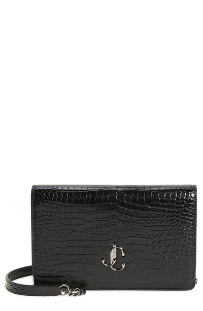 Shop Jimmy Choo Palace Croc Embossed Leather Clutch In Black