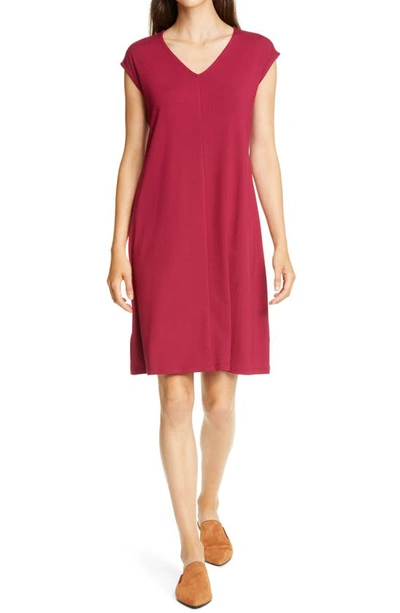 Shop Eileen Fisher V-neck Sleeveless Knit Dress In Hibiscus