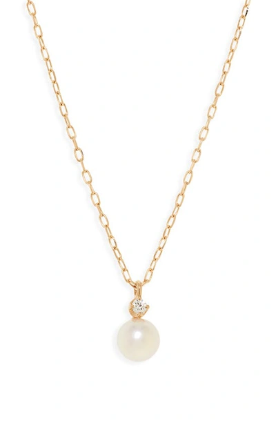 Shop Mikimoto Akoya Cultured Pearl & Diamond Pendant Necklace In Yellow Gold