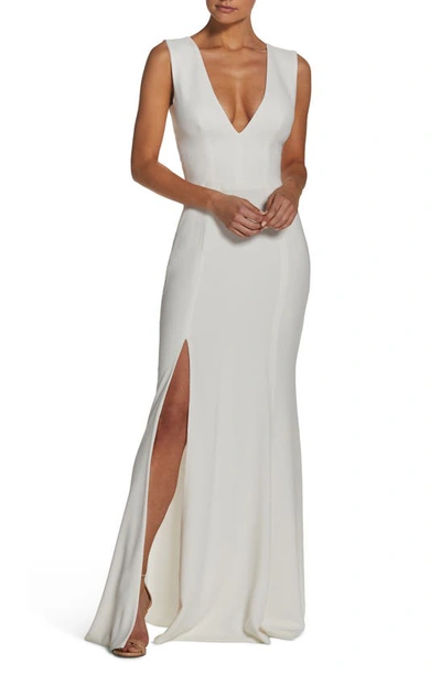Shop Dress The Population Sandra Plunge Crepe Trumpet Gown In Off White