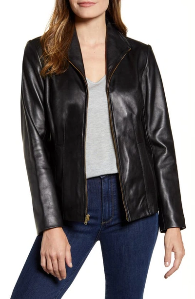 Shop Cole Haan Signature Cole Haan Lambskin Leather Jacket In Black