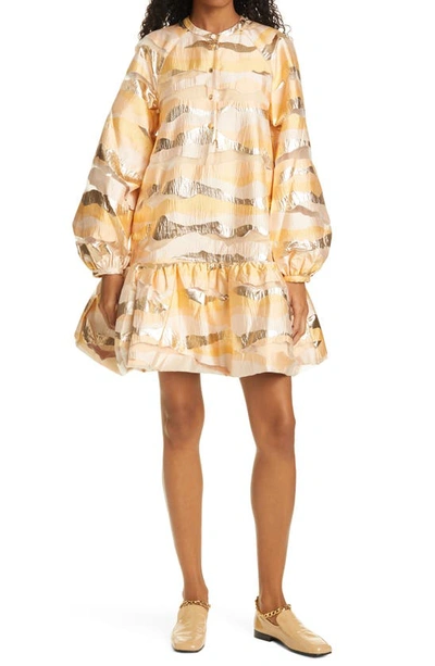 Shop Stine Goya Josefine Metallic Stripe Long Sleeve Dress In Horizon Gold