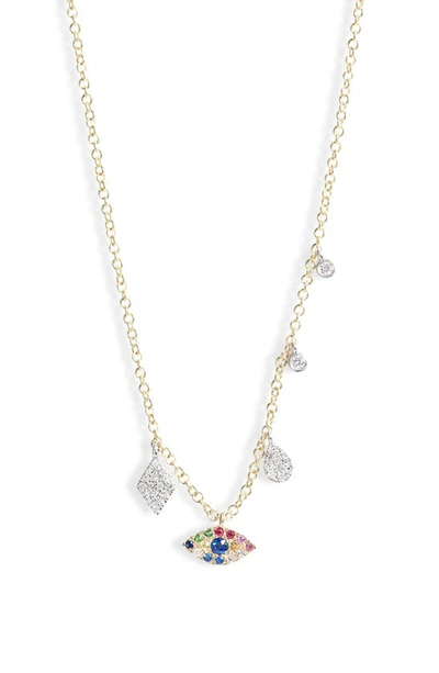 Shop Meira T Diamond & Sapphire Evil Eye Necklace In Yellow Gold