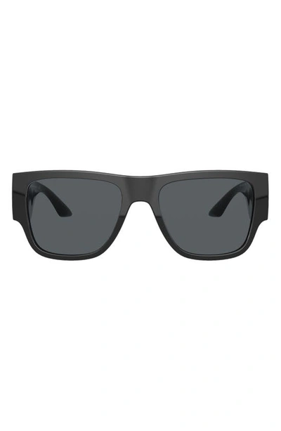Shop Versace 57mm Rectangular Sunglasses In Black/ Dark Grey