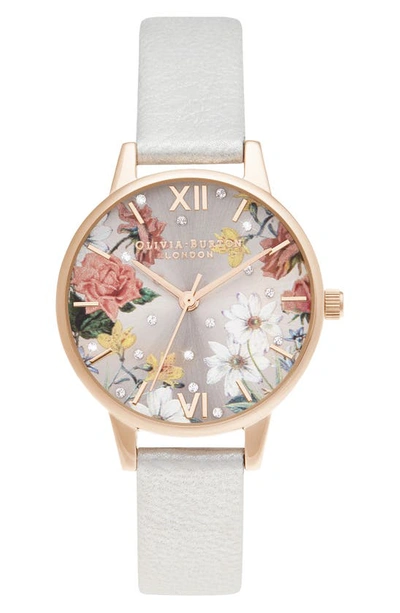 Shop Olivia Burton Floral Shimmer Faux Leather Strap Watch, 30mm In Blush
