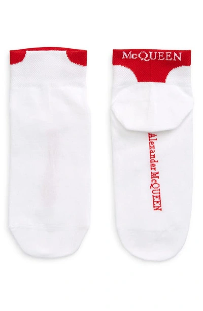 Shop Alexander Mcqueen Logo Ankle Socks In White/ Red
